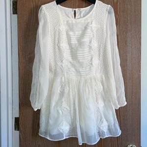 Free People Ivory Chiffon Long Sleeve Mini Dress size S NWOT Victorian Edwardian
